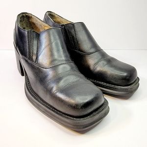 BareTraps Vintage Black Leather Square Toe Ankle Boots,Booties, Lugged BlockHeel